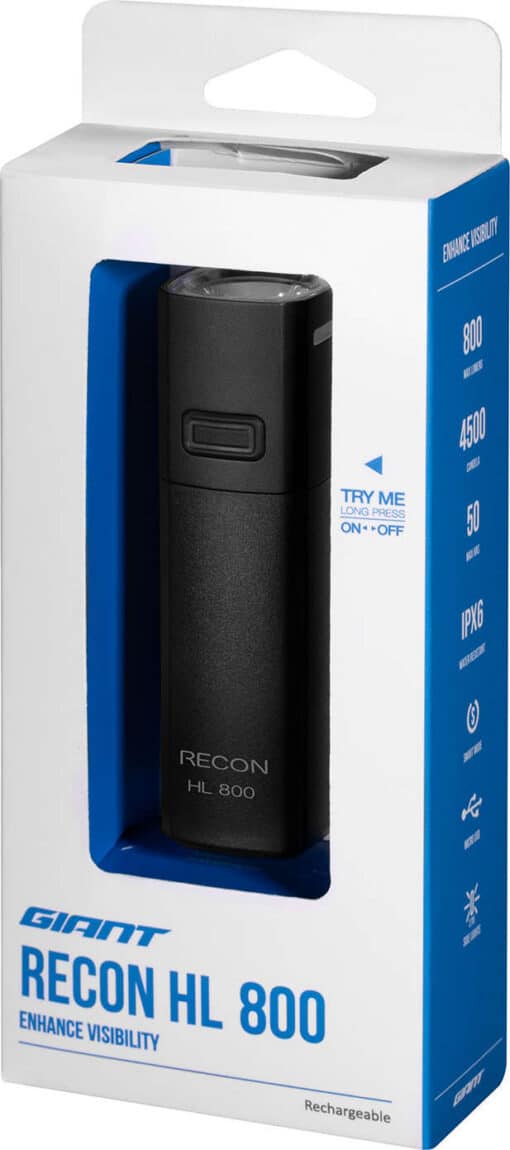 Jalgratta esituli Giant Recon HL 800 | E-pood Tootemaailm Giant Recon HL 800 laetav jalgratta esituli pakendis, must LED-tuli