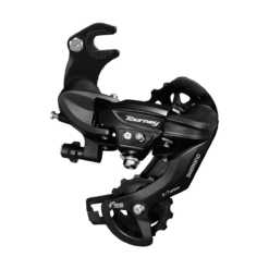 Must Shimano Tourney tagumise käiguvahetaja mustal taustal