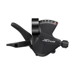 Shimano Altus jalgratta käiguvahetaja musta värvi, nähtav hoob ja ülekandeindikaator