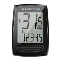 AXACT 6 jalgratta spidomeeter näidikuga, ekraanil kiirus 31,5 km/h ja distants 123,45