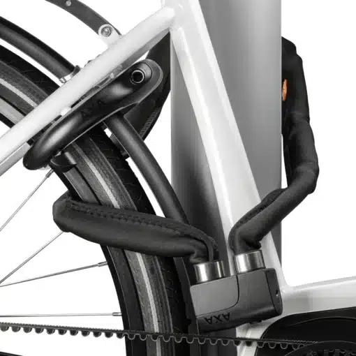 Lülilukk AXA Foldable 8-130 võtmega | E-pood Tootemaailm Ratta lukustusmehhanism ja polsterdatud U-lukk jalgratta raamil ja tagaratta juures