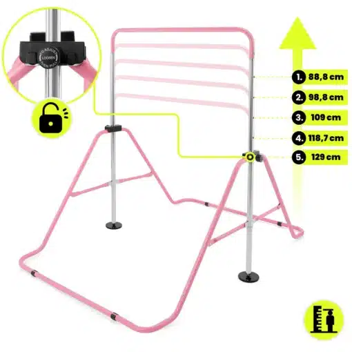 Laste reguleeritava kõrgusega võimlemiskang HyperMotion HYP31 | E-pood Tootemaailm Roosa reguleeritava kõrgusega metallist riidestang mõõtudega 88,8–129 cm