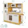 Laste puidust mänguköök LED-valgustuse ja tarvikutega | E-pood Tootemaailm Puidust mänguköök valgete ustega, kraani ja pliidiga, mõõdud pildil 93 x 82 x 30 cm