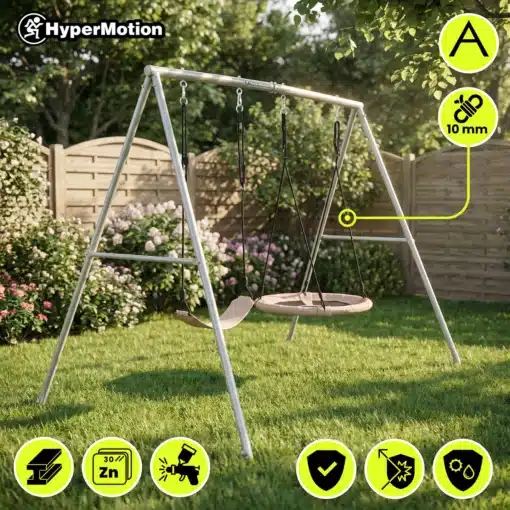 Laste aiakiik pesakiige ja klassikalise istmega HyperMotion | E-pood Tootemaailm A-kujuline HyperMotion metallist kiik ilma ja kahe istmega aias