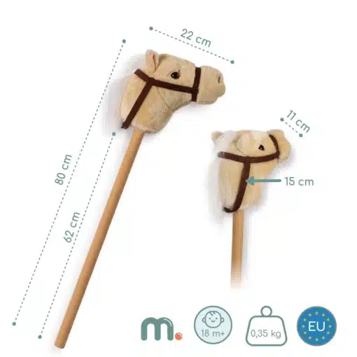 Laste kepphobune Mamabrum beež პლüüsist | E-pood Tootemaailm Puidust mänguhobuse kepp pehme hobusepeaga, pikkus märgitud 80 cm