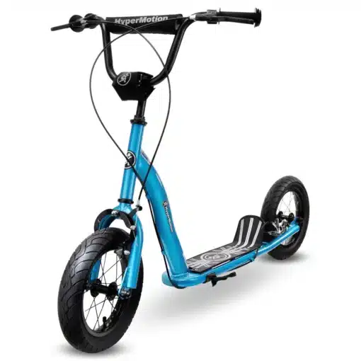 Laste tõukeratas HyperMotion RUBY 12.2 käsipiduritega | E-pood Tootemaailm Sinine HyperMotion tõukeratas suurte kummiratastega valgel taustal