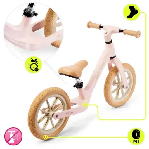 Laste tasakaaluratas HyperMotion Bloom magneesiumraamiga | E-pood Tootemaailm Roosa tasakaaluratas puidust lenksu ja porikummidega