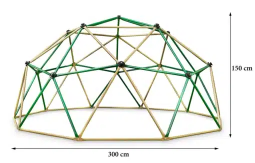 Ronimiskuppel HyperMotion XXL lastele 300 cm | E-pood Tootemaailm Roheline ja beež geodeetiline kuppelraam mõõtudega 300 cm lai ja 150 cm kõrge