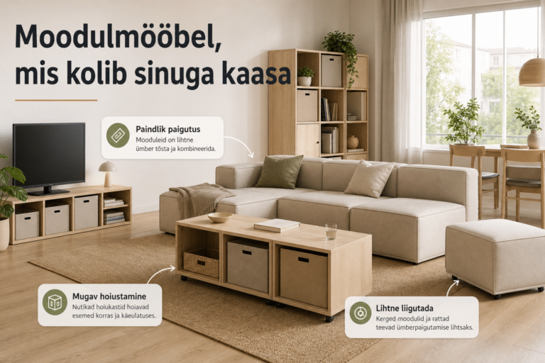 Moodulmööbel, mis kolib sinuga kaasa | E-pood Tootemaailm Helget elutuba paindlikult ümberpaigutatava moodulmööbliga