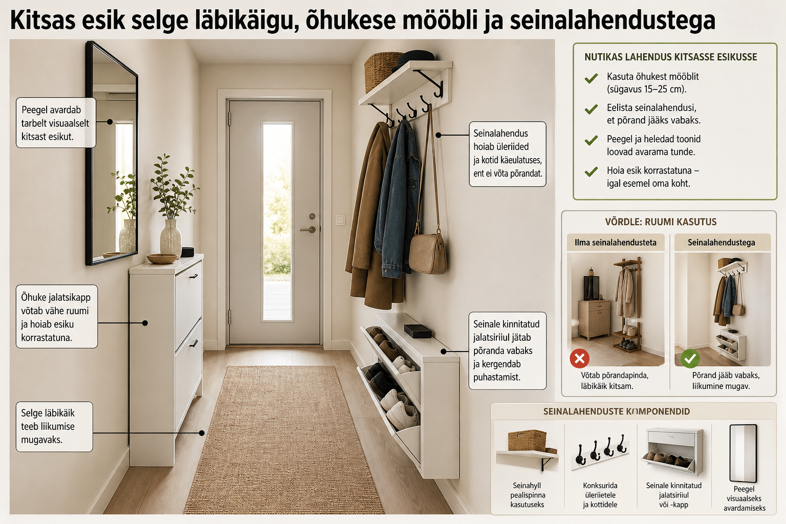 Kitsa esiku mööbli ja seinalahenduste praktiline infograafik