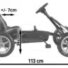 HyperMotion pedaaliga kart külgvaates koos mõõtudega: pikkus 113 cm, kõrgus 65 cm ja rattad 12 tolli
