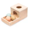 Montessori mänguasjakomplekt beebidele 7–12 kuud, 6-osaline | E-pood Tootemaailm Puidust mänguasi sahtli, avause ja kolme värvilise palliga