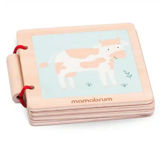 Montessori mänguasjakomplekt beebidele 7–12 kuud, 6-osaline | E-pood Tootemaailm Mamamorum pildiraamat punaste paelte ja heleda loomapildiga kaanel