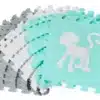 Laste puslematt eemaldatavate loomade ja kujunditega 150 x 150 cm | E-pood Tootemaailm Turquoise, valge ja hall puslemattide komplekt, millel on valge ahvisiluett