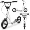 Laste tõukeratas 12-tolliste õhkrehvide ja käsipiduritega | E-pood Tootemaailm Valge HyperMotion tõukeratas mustade maastikurehvide ja laia juhtrauaga, näidatud mitmest vaatenurgast