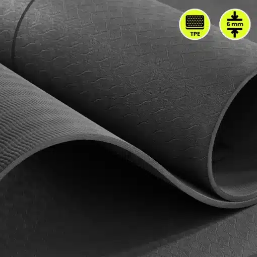 Joogamatt HyperMotion Lotus 6 mm libisemiskindel TPE-materjalist | E-pood Tootemaailm Must 6 mm paksune TPE-materjalist lainelise tekstuuriga rullitud matt