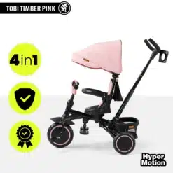 Roosa TOBI TIMBER PINK 4in1 laste kolmerattaline sõiduk varikatuse ja lükandkäepidemega