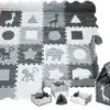 Laste puslematt 16-osaline 150 x 150 cm | E-pood Tootemaailm Hallikasvalge puslematt loomade ja geomeetriliste kujunditega, kõrval kokkupandav mängumaja ja vahutükid