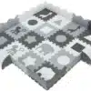 Laste puslematt 16-osaline 150 x 150 cm | E-pood Tootemaailm Hallikas puzzle-mustriga mängumatt loomade ja kujunditega ning kokkupandava äärega