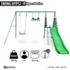 Laste õuemänguväljak kiige, liumäe ja trapetsiga | E-pood Tootemaailm HyperMotion SWING HYP12 roheline laste kiik koos liumäe, redeli ja võimlemisrõngastega