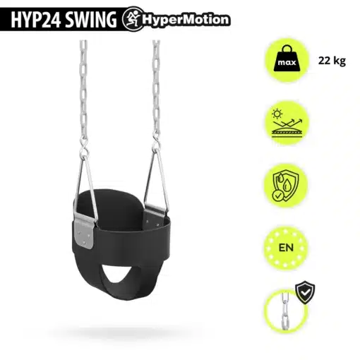 Aiakiik lastele EVA-turvaistmega alates 18 kuust | E-pood Tootemaailm Must HyperMotion HYP24 SWING turvakiik kahe keti ja istmega, maksimaalne kandevõime 22 kg