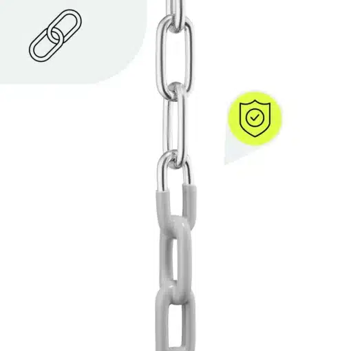 Aiakiik lastele EVA-turvaistmega alates 18 kuust | E-pood Tootemaailm Hõbedane metallkett suurte lülidega valgel taustal