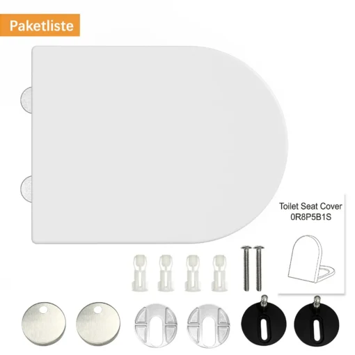 Pehme sulgumisega D-kujuline WC-poti kaan antibakteriaalne 45,4 x 36,1 cm | E-pood Tootemaailm Valge WC-poti kaas koos kinnitusdetailide ja paigaldustarvikutega