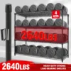 Metallist ratastel laoriiul 5 tasapinnaga kuni 1500 kg | E-pood Tootemaailm Must 4-tasandiline metallriiul silindriliste esemete hoidmiseks, kandevõime märgitud 2640 naela