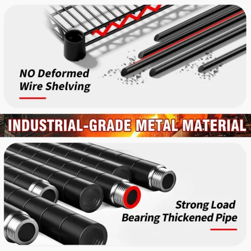 Metallist ratastel laoriiul 5 tasapinnaga kuni 1500 kg | E-pood Tootemaailm Mustad metalltorud ja traatriiuli detailid, mis rõhutavad tugevust ja deformatsioonikindlust