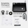Köögivalamu segisti, tassipesuri ja temperatuurinäidikuga | E-pood Tootemaailm Must köögivalamu koos paigalduskomplekti, äravoolu, vooliku, kinnituste, tihendite ja šablooniga