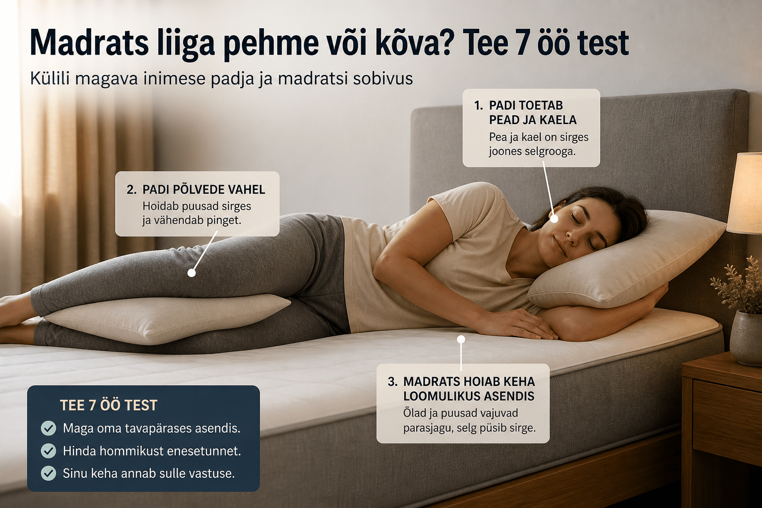 Külili magava inimese padja ja madratsi sobivus