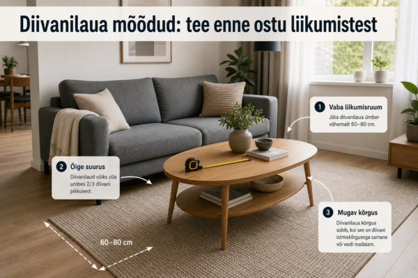 Hele ja praktiline elutuba õiges mõõdus diivanilauaga