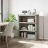 Puidust avatud riiul 80x31x100 cm | E-pood Tootemaailm Hallikas puidutoonis kolme avatud riiuliga raamaturiiul kodukontori interjööris