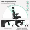 Ergonoomiline kontoritool peatoe ja nimmetoega 2D käetugedega | E-pood Tootemaailm Ergonoomiline must kontoritool kolme seljatoe kaldenurgaga 95°, 105° ja 115°