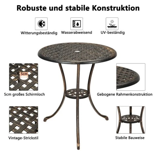 Aialaud päikesevarjuavaga ja alumise riiuliga 60 cm | E-pood Tootemaailm Ilmastiku-, vee- ja UV-kindel vintage-stiilis metallist ümar aialaud 5 cm päikesevarjuavaga