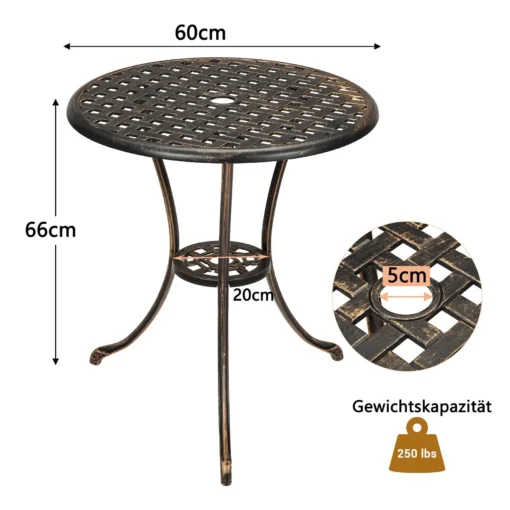 Aialaud päikesevarjuavaga ja alumise riiuliga 60 cm | E-pood Tootemaailm Ümmargune metallist aialaud punutud lauaplaadiga, läbimõõt 60 cm, kõrgus 66 cm ja 5 cm varjuava
