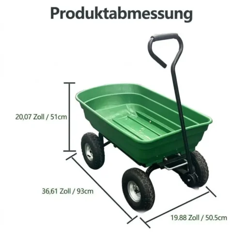 Aiakäru 270 kg kallutusfunktsiooniga | E-pood Tootemaailm Roheline neljarattaline aiakäru musta tõmbesangaga, mõõtudega 93 × 50,5 × 51 cm