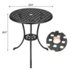 Ümmargune õuelaud päikesevarju avaga 60 cm | E-pood Tootemaailm Must ümmargune metalllaud võrestikuga lauaplaadi ja mõõtudega 23,6 x 25,9 tolli