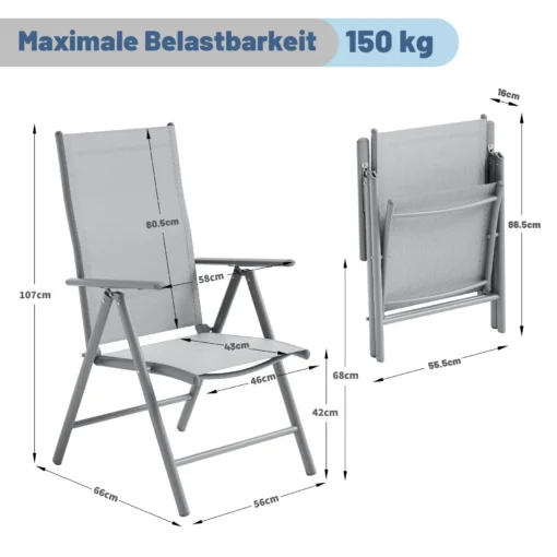 Kokkupandavad reguleeritava seljatoega aiatoolid 2 tk | E-pood Tootemaailm Hall kokkupandav aiatool mõõtudega 107 × 66 × 56 cm, maksimaalne kandevõime 150 kg