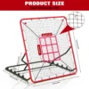 Punane spordi tagasilöögivõrk mõõtudega 122 × 137 cm, keskse sihtmärgi ja tugiraamiga