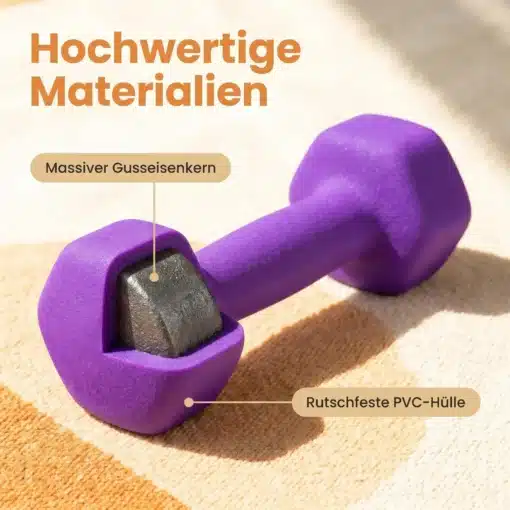 Kuusnurksete hantlite komplekt alusega 3 paari 3–8 lb | E-pood Tootemaailm Lilla hantel massiivse malmtuumaga ja rihmavastase PVC-kattega