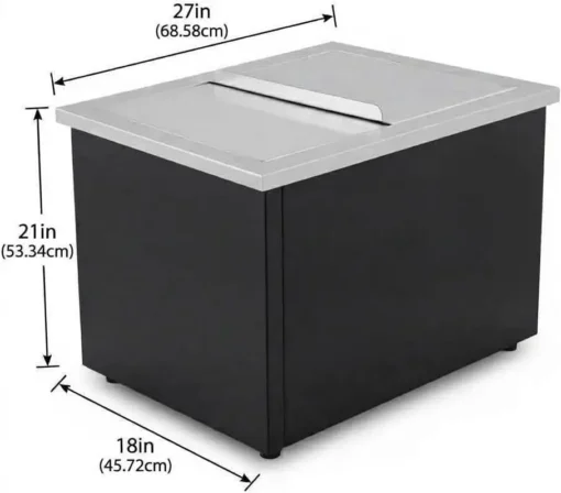 Sisseehitatav jääkast liugkaanega väliskööki 69 × 46 × 54 cm | E-pood Tootemaailm Must hall ja musta korpusega prügikast või hoiukast mõõtudega 27 x 18 x 21 tolli