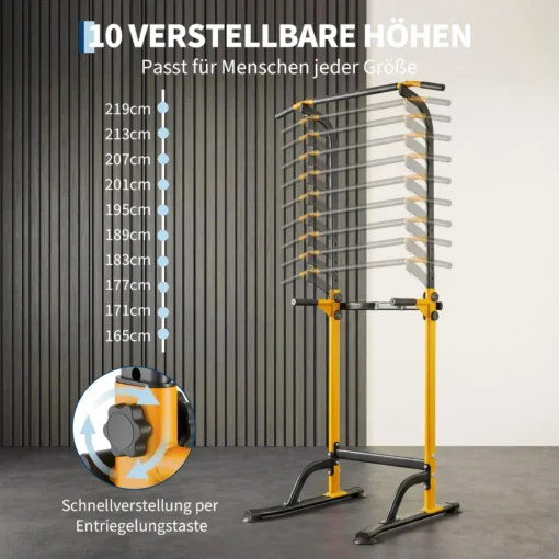 Reguleeritava kõrgusega tõmbekangiga treeningjaam kuni 150 kg | E-pood Tootemaailm Kõrguse reguleeritav treeningraam, 10 seadistatavat kõrgust 165–219 cm