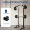 Reguleeritava kõrgusega tõmbekangiga treeningjaam kuni 150 kg | E-pood Tootemaailm Must jõusaali kükiraam koos kangihoidikute ja raskusketastega, pildil näidatud kuni 150 kg kandevõime