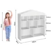 Majakujuline laste raamatu- ja mänguasjariiul 9 avatud riiuliga | E-pood Tootemaailm Valge laste riiul mõõtudega 100 x 30 x 103 cm, võrdluses 96 cm pikkuse lapsega