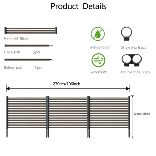 Metallist aiapiirde paneelid lemmikloomade ja peenarde kaitseks 3 tk | E-pood Tootemaailm 270x124 cm aiamoodul, komplektis netilehed, ülemised ja alumised postid ning rõngad
