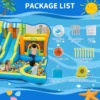 Õhkpuhutava mängulinna paketiloend: liumägi, pallimeri, veevoolik, ankrud, paranduskomplekt ja puhur
