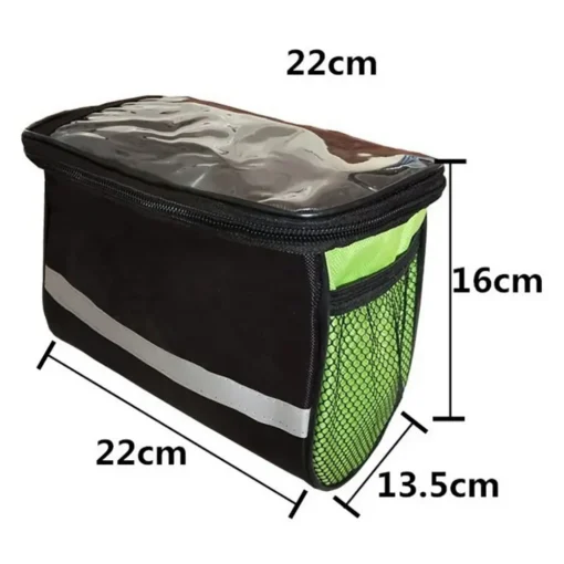 Kokkupandav jalgratta lenksukott helkurribaga | E-pood Tootemaailm Must ja roheline jalgratta pakikorvi või raamkott mõõtudega 22 x 16 x 13,5 cm