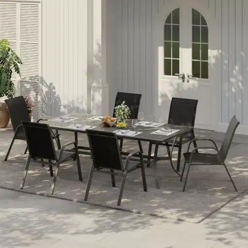 Virnastatavad aiatoolid käetugedega, 4 tk | E-pood Tootemaailm Musta välilauaga aiamööbli söögilauakomplekt kuue tooliga terrassil