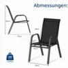 Virnastatavad aiatoolid käetugedega, 4 tk | E-pood Tootemaailm Must söögitool metallraamiga, mõõtudega 93 cm kõrgus, 74 cm laius, 58 cm seljatoe kõrgus, 54 cm lai ja 45 cm sügav